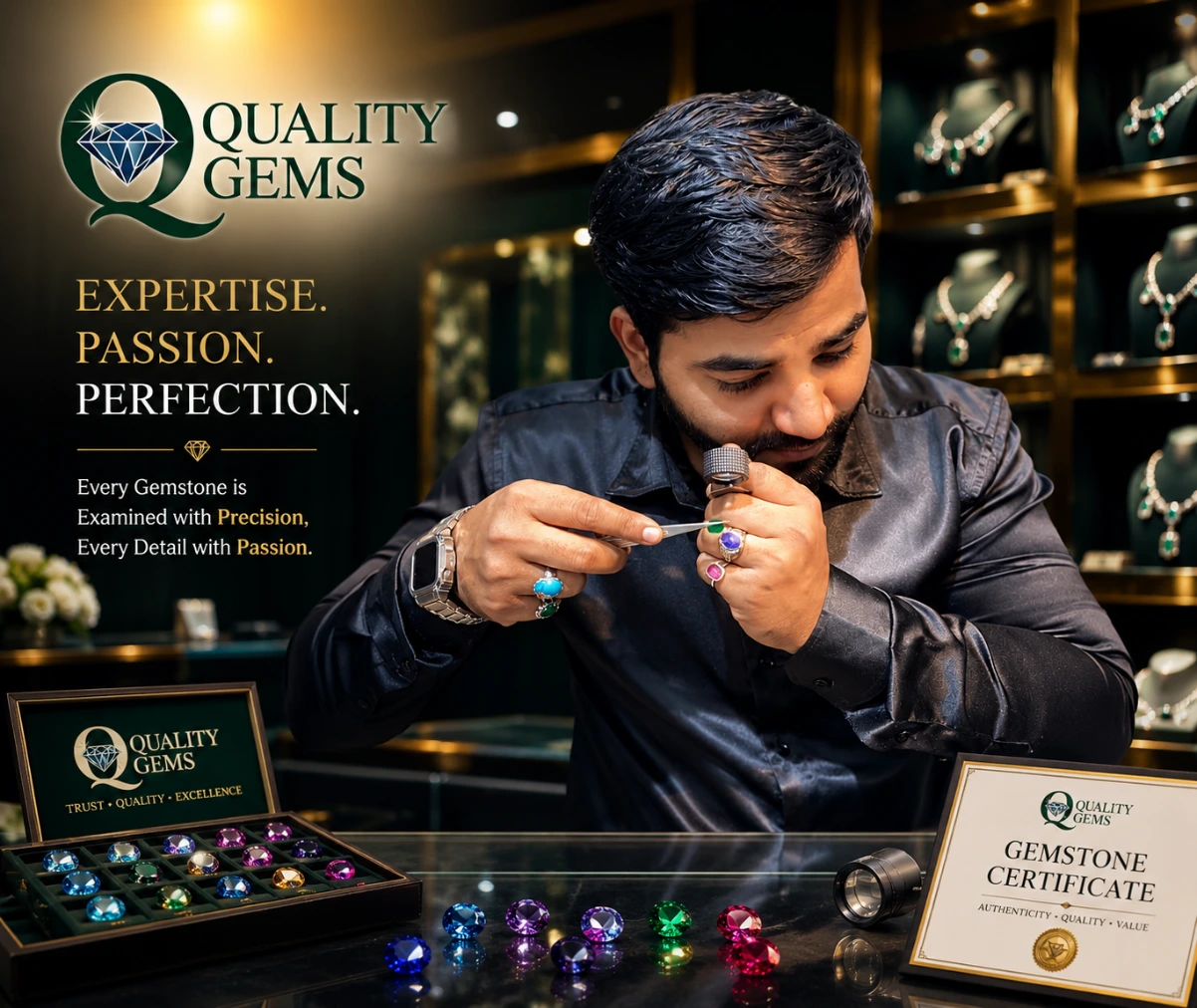 Gemstone Expert is examining the gems